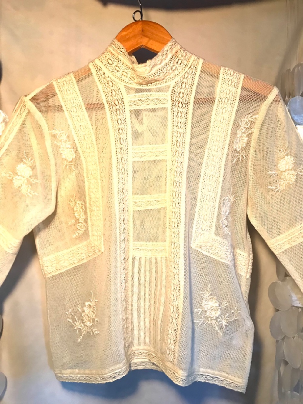 Zara Romantic Lace Blouse Semi-Sheer High Neck Ladder Stitch Size Small - Picture 9 of 15